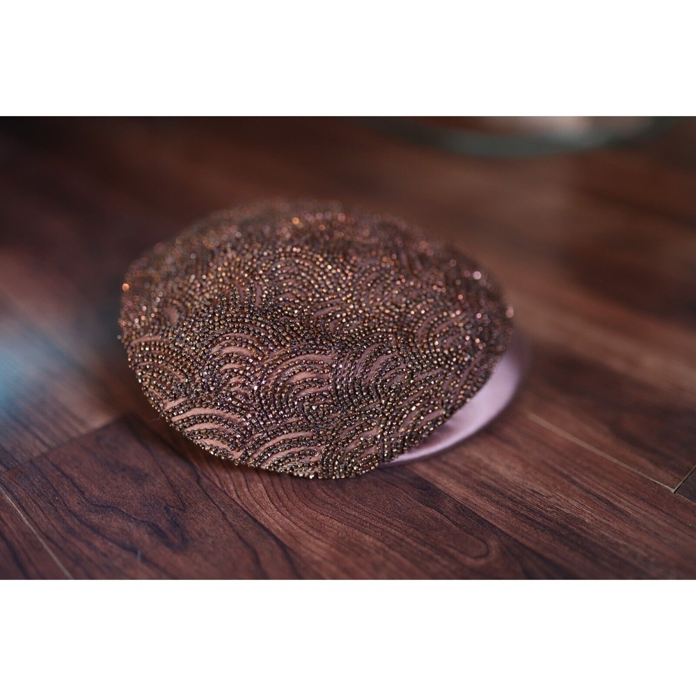 Vintage  Herzfeld's' Kansas City 100% Wool Brown beaded hat - Picture 5 of 10